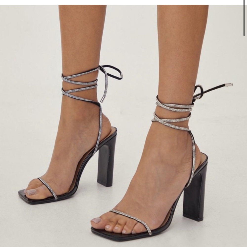 Nastygal Patent Diamante Strappy Heels